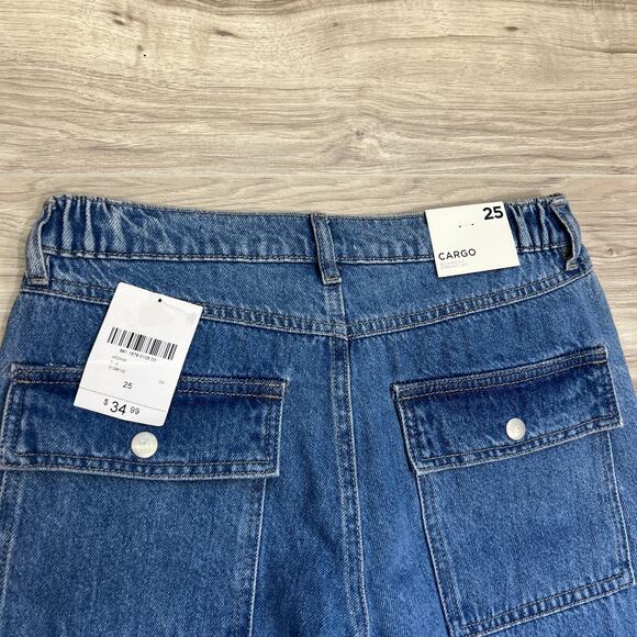 Forever 21 Women's Relaxed Fit Straight Leg Cargo Blue Jeans Size 25 - Picture 13 of 13